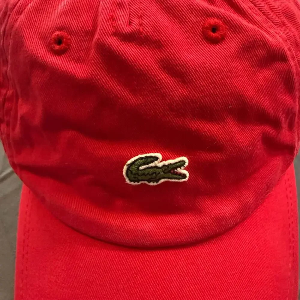 Lacoste RK4863 Red Small Croc Logo Cotton Dad Hat Cap Adjustable One Size